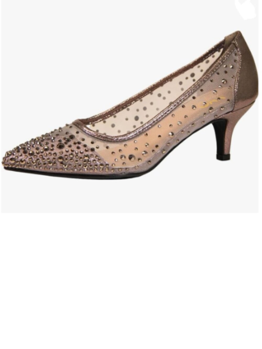 XYD Pewter Pointed Closed Toe Slip On Graceful Mesh Pumps Rhinestone Studs Shoes